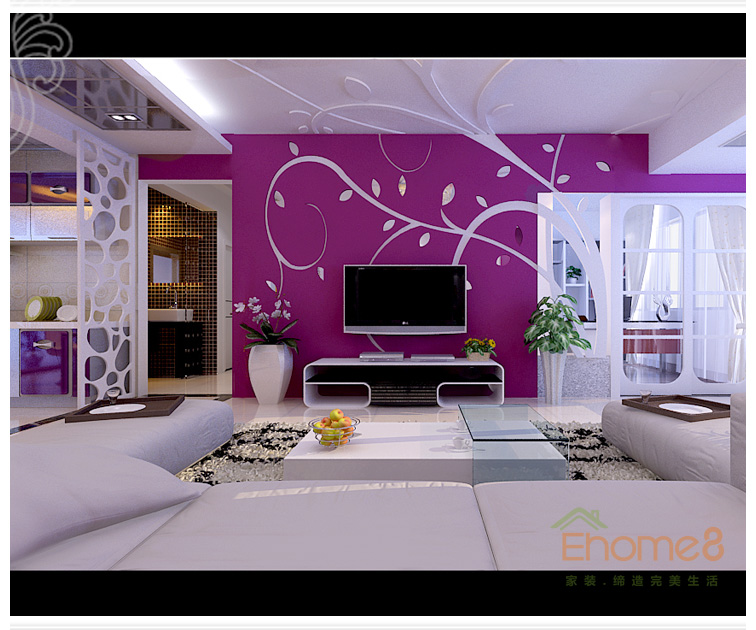 浅紫色客厅电视墙装修效果图