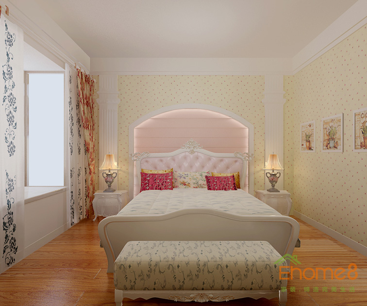 凤起新都72平米法式风格温馨卧室装修效果图1