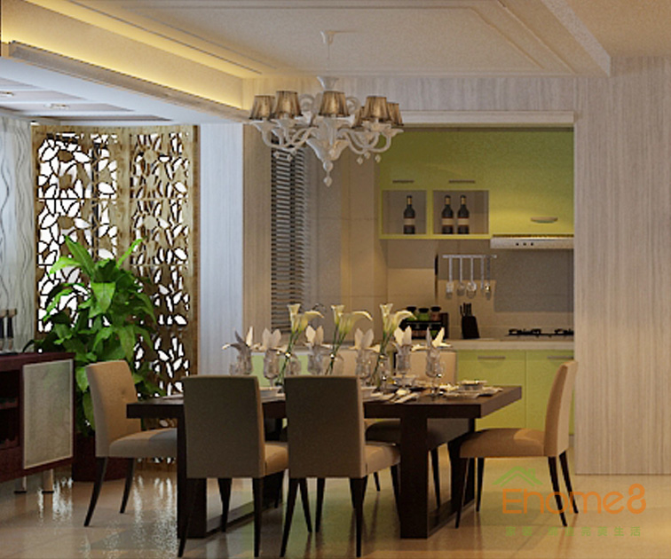 106㎡两房一厅现代简约风格餐厅餐桌装修效果图
