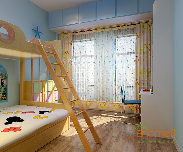 73㎡两房一厅地中海风格儿童房装修效果图
